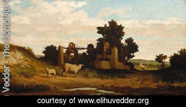 Elihu Vedder - Landscape with Sheep and Old Well, c.1857